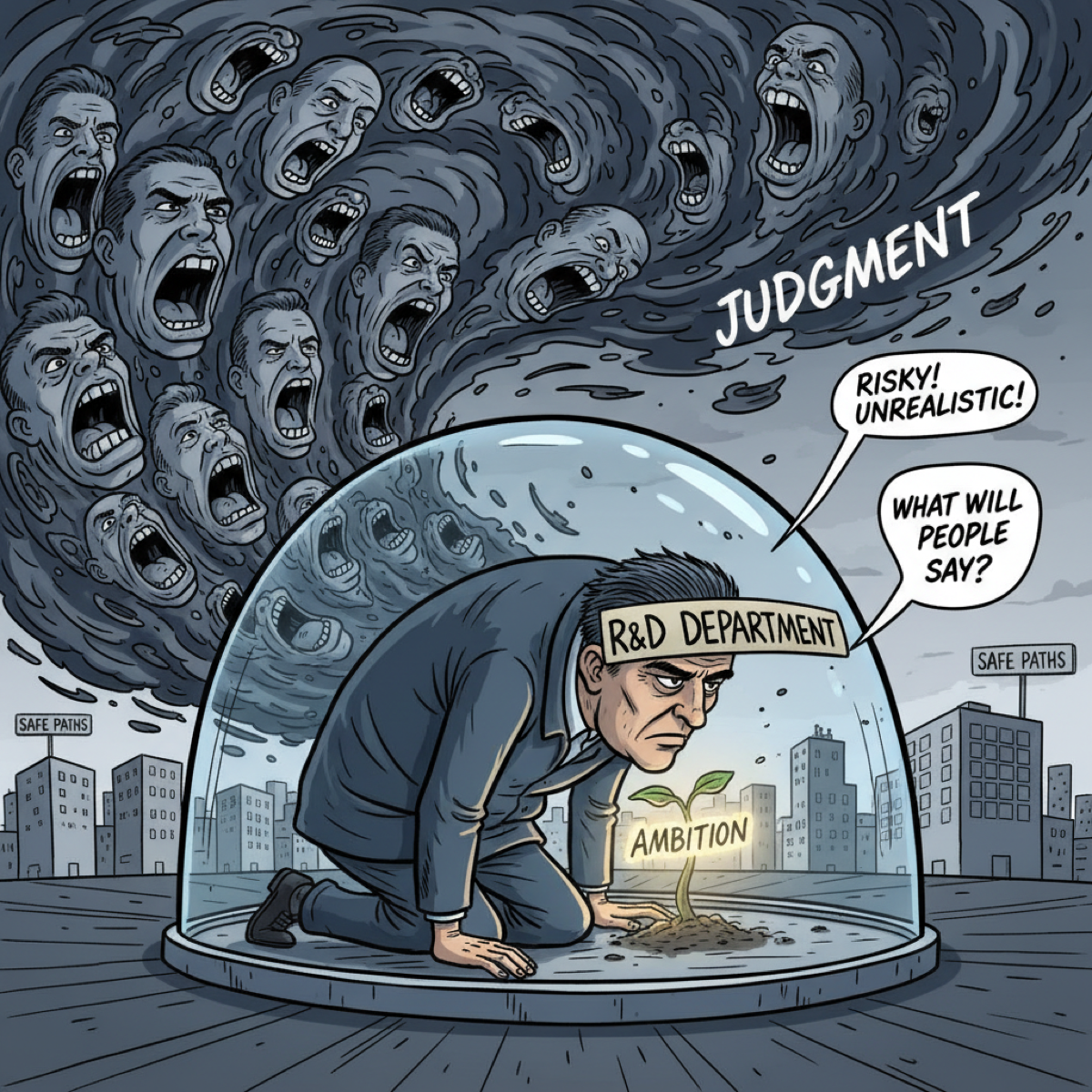 The R&D Department: Shielding your fragile ambitions from the hurricane of judgment